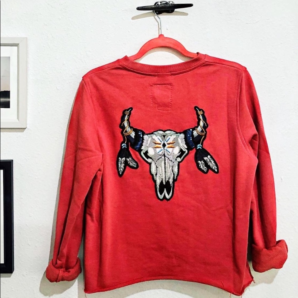 BELLE + DAY Feather Skull Sweatshirt NWT
